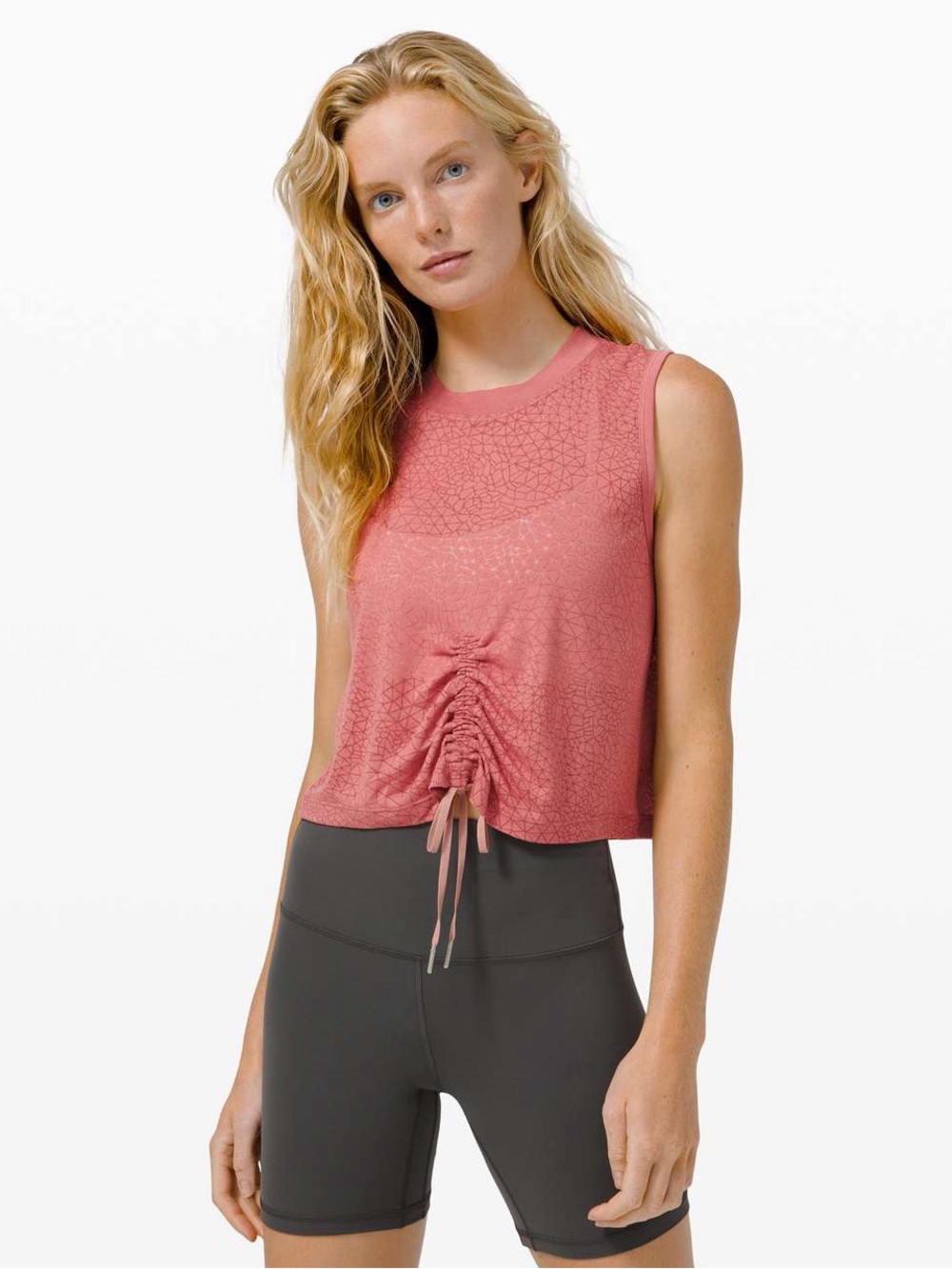 Lululemon Cinch Me Up Tank Size 4 Cherry Tint Drawcord Front Sheer See Through